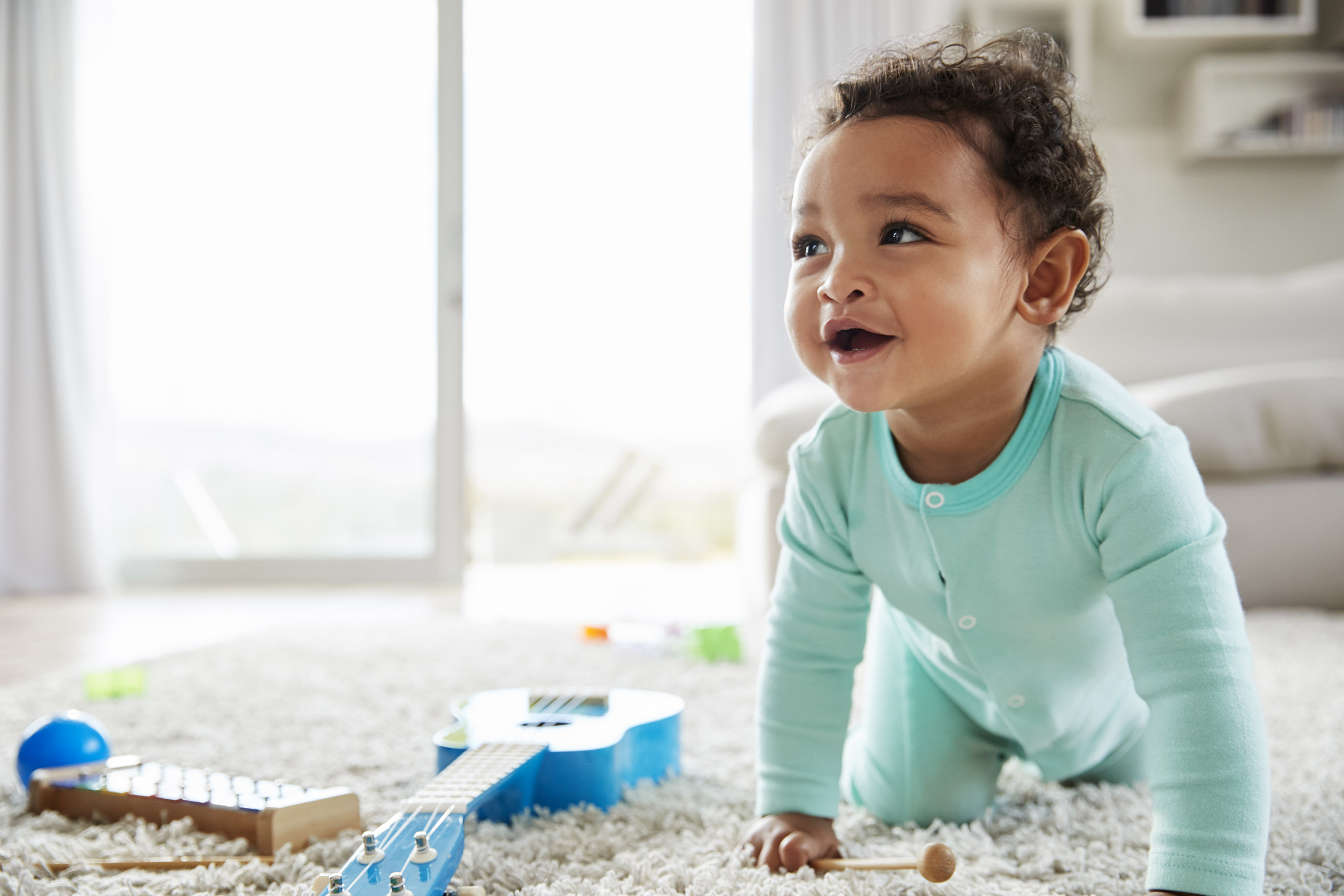 Infant crawling on the floor